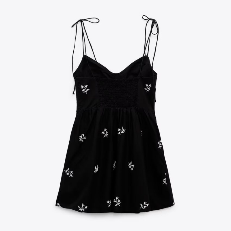 French Vintage Floral Midi Dress - Women's black dress, taffeta, floral embroidery,