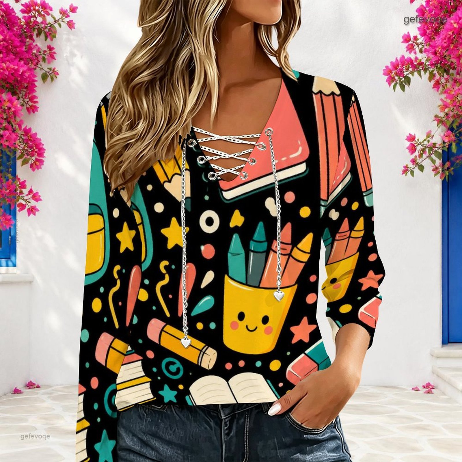 Women V Neck Long Sleeve Top M - đánh giá và giá Blouses