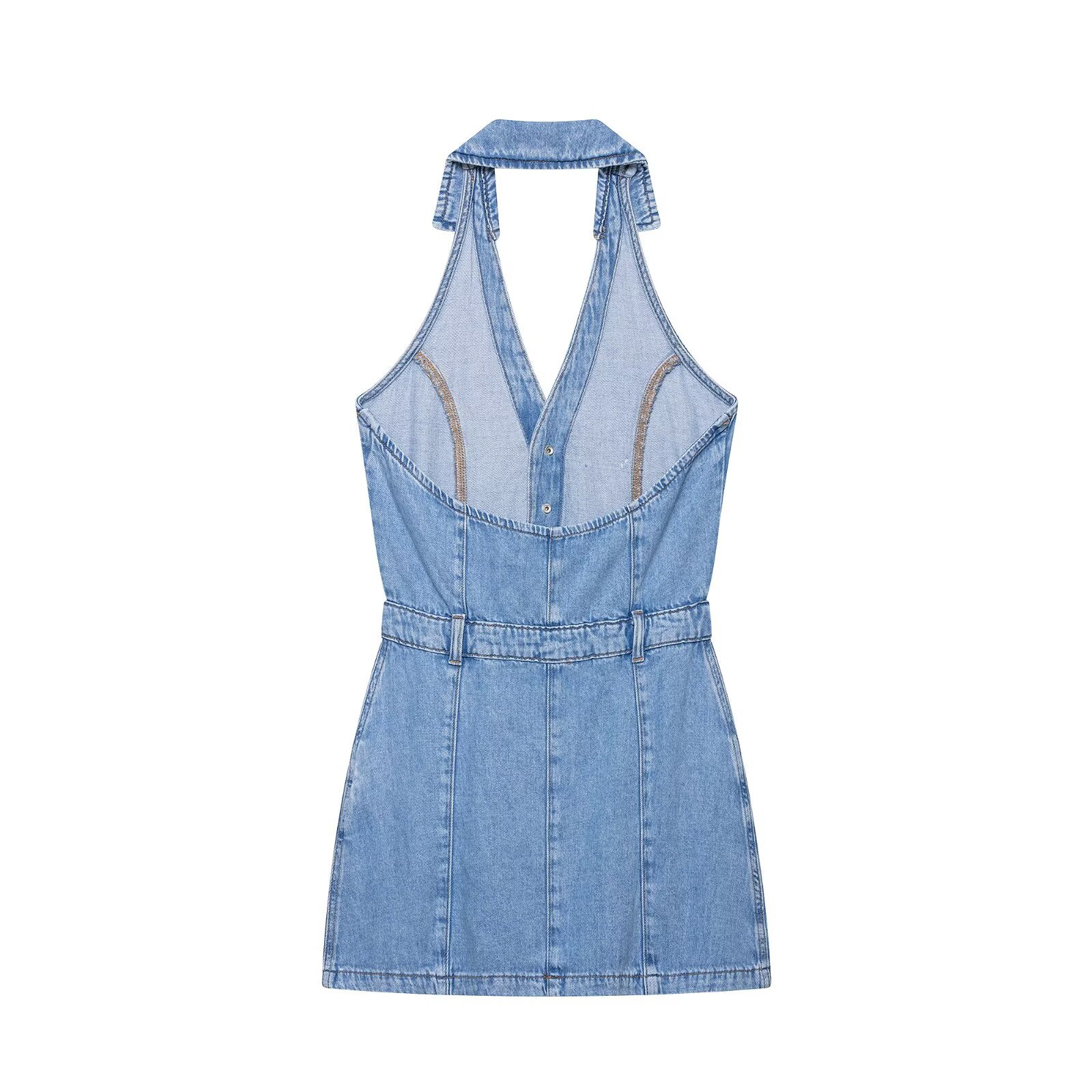 Y2K Halter Denim Mini Dress Wo - đánh giá và giá Y2K Backless Halter Mini Dress