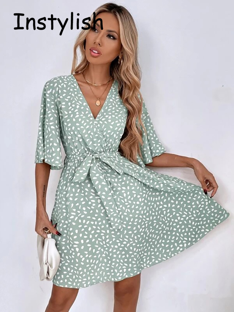Casual Dot Print Mini Dress wi - đánh giá và giá French Vintage Floral Midi Dress