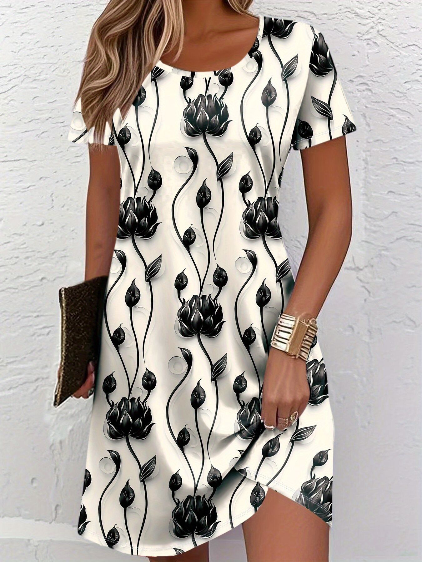 New Women Slim Summer 3D Print - đánh giá và giá French Vintage Floral Midi Dress