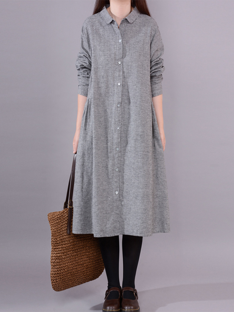 Women's Long Sleeve Cotton Lin - đánh giá và giá Korean Style A Line Shirt Dress