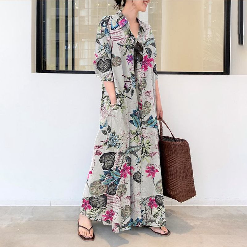 Autumn new plus size casual co - đánh giá và giá Casual Loose Linen Shirt Dress