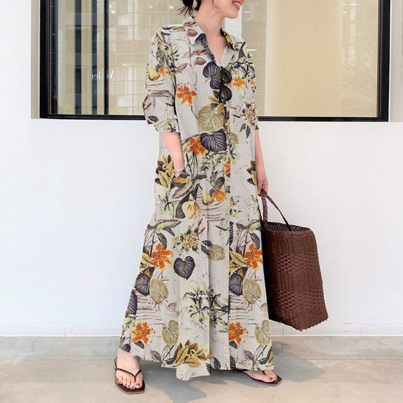 Autumn new plus size casual co - đánh giá và giá Casual Loose Linen Shirt Dress