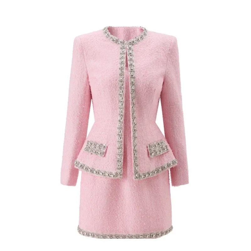Premium Pink Tweed Women Two-P - đánh giá và giá Tweed Two Piece Blazer Dress