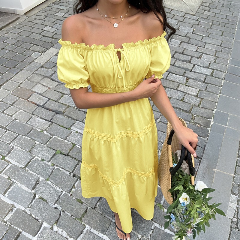 Summer Bohemian Women Yellow O - đánh giá và giá Off Shoulder Puff Sleeve Sundress