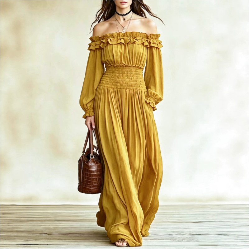 Off Shoulder Fashion Maxi Dres - đánh giá và giá Off Shoulder Puff Sleeve Sundress