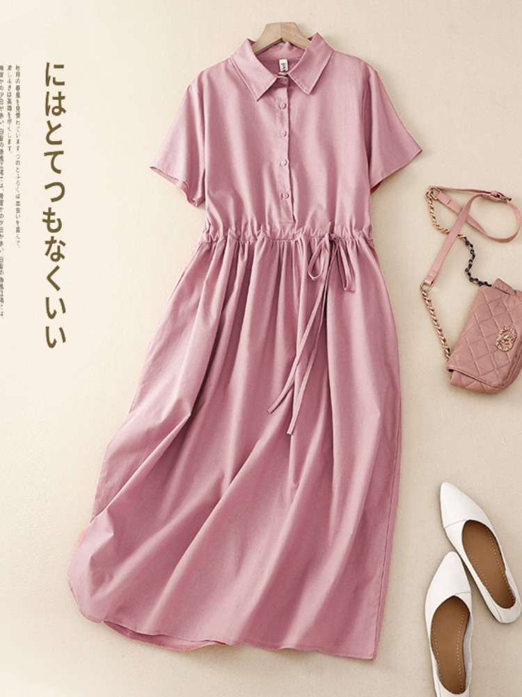 Outlet Cotton Lin Women's Dres - đánh giá và giá Korean Style A Line Shirt Dress