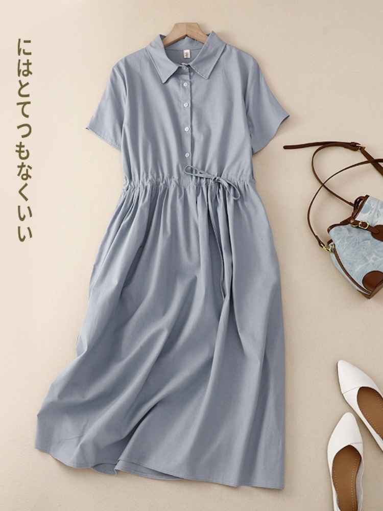 Outlet Cotton Lin Women's Dres - đánh giá và giá Korean Style A Line Shirt Dress